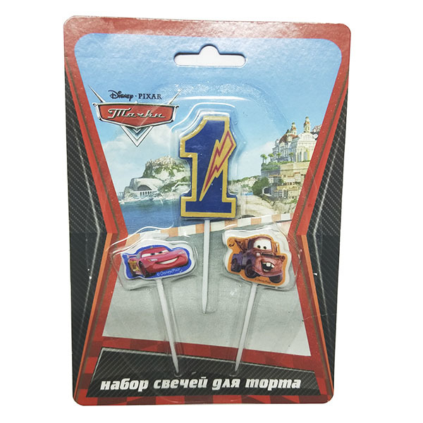 Свечи для торта (цифра 1, тачки 2шт) Дисней Тачки